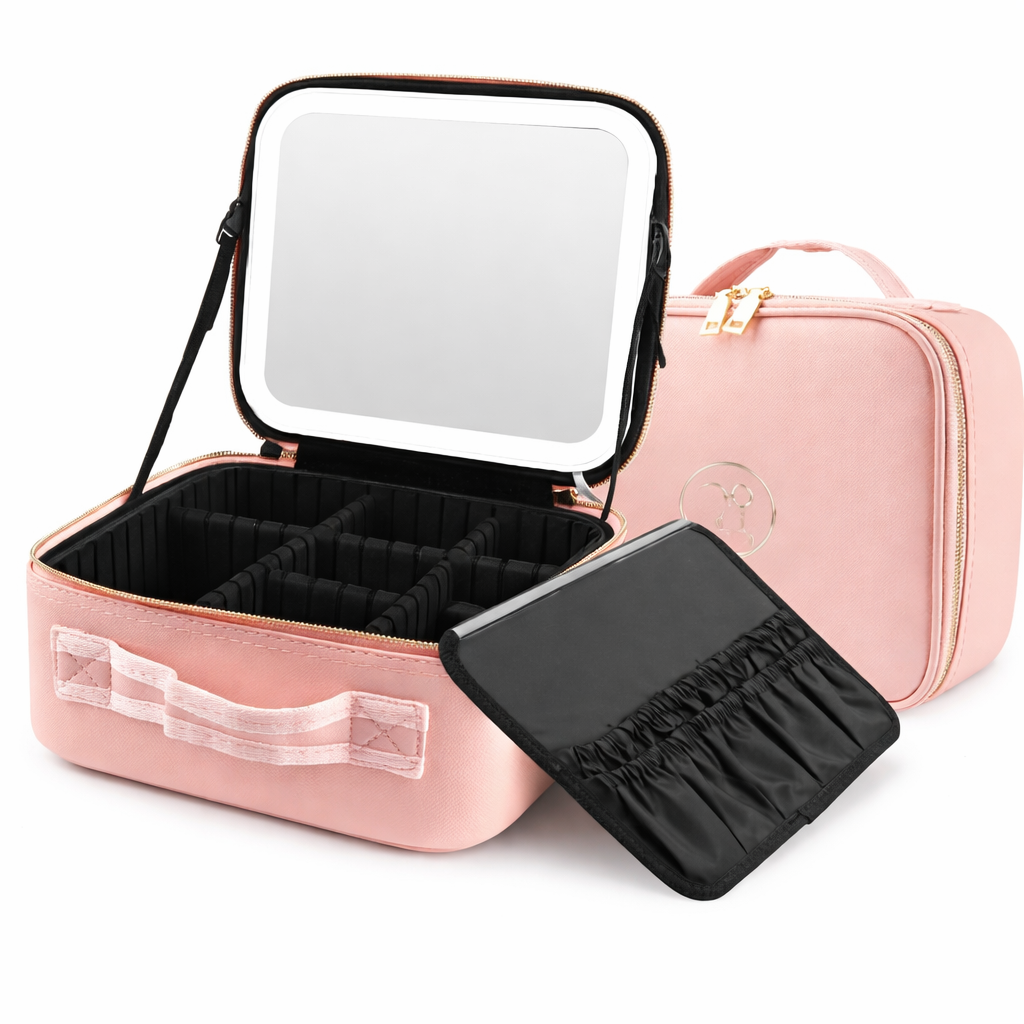 Organizador de maquillaje portátil con espejo LED